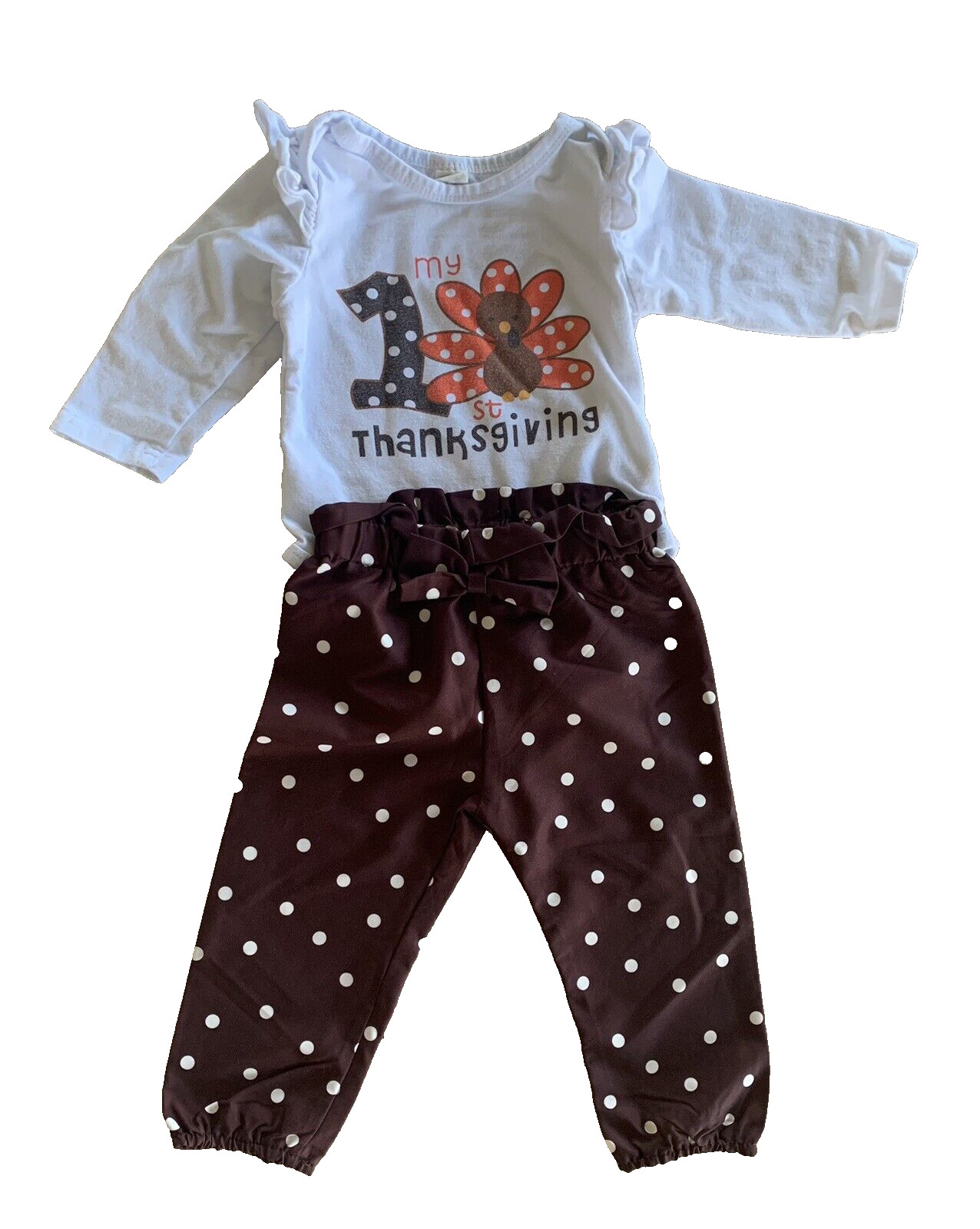 Baby Girl My First Thanksgiving Romper+Polka Dot Pant+Headband 6-9 months