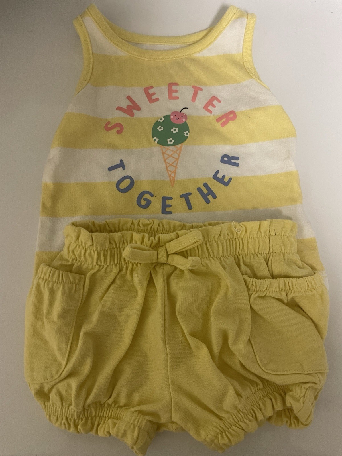 Garanimals 0-3M Yellow Striped Ice Cream Tank & Shorts Set, 2 Piece, Sleeveless