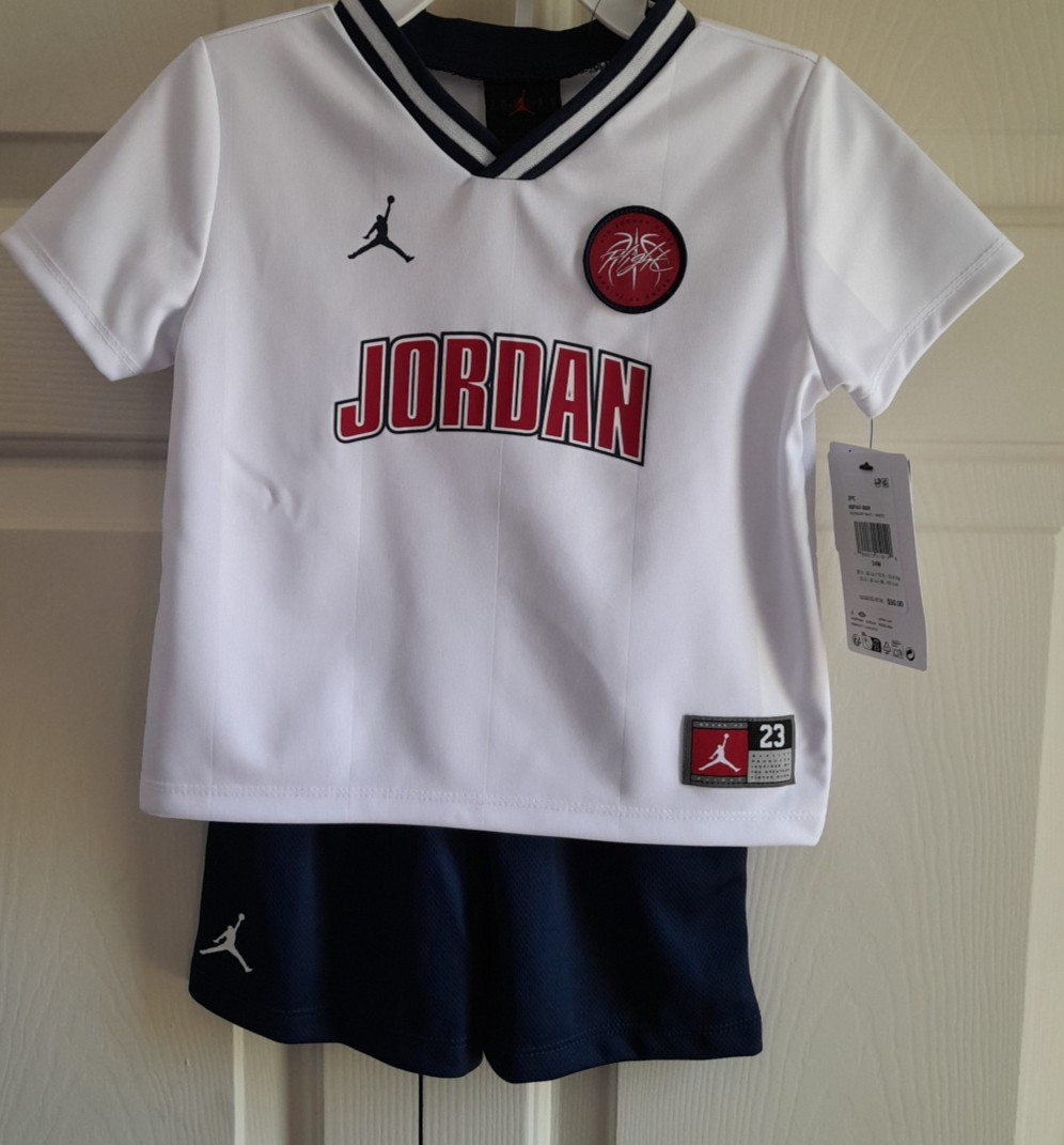 Jordan Baby Boys 2 Pc Jersey Short Set Size 24 Months White Navy NWT Jumpman