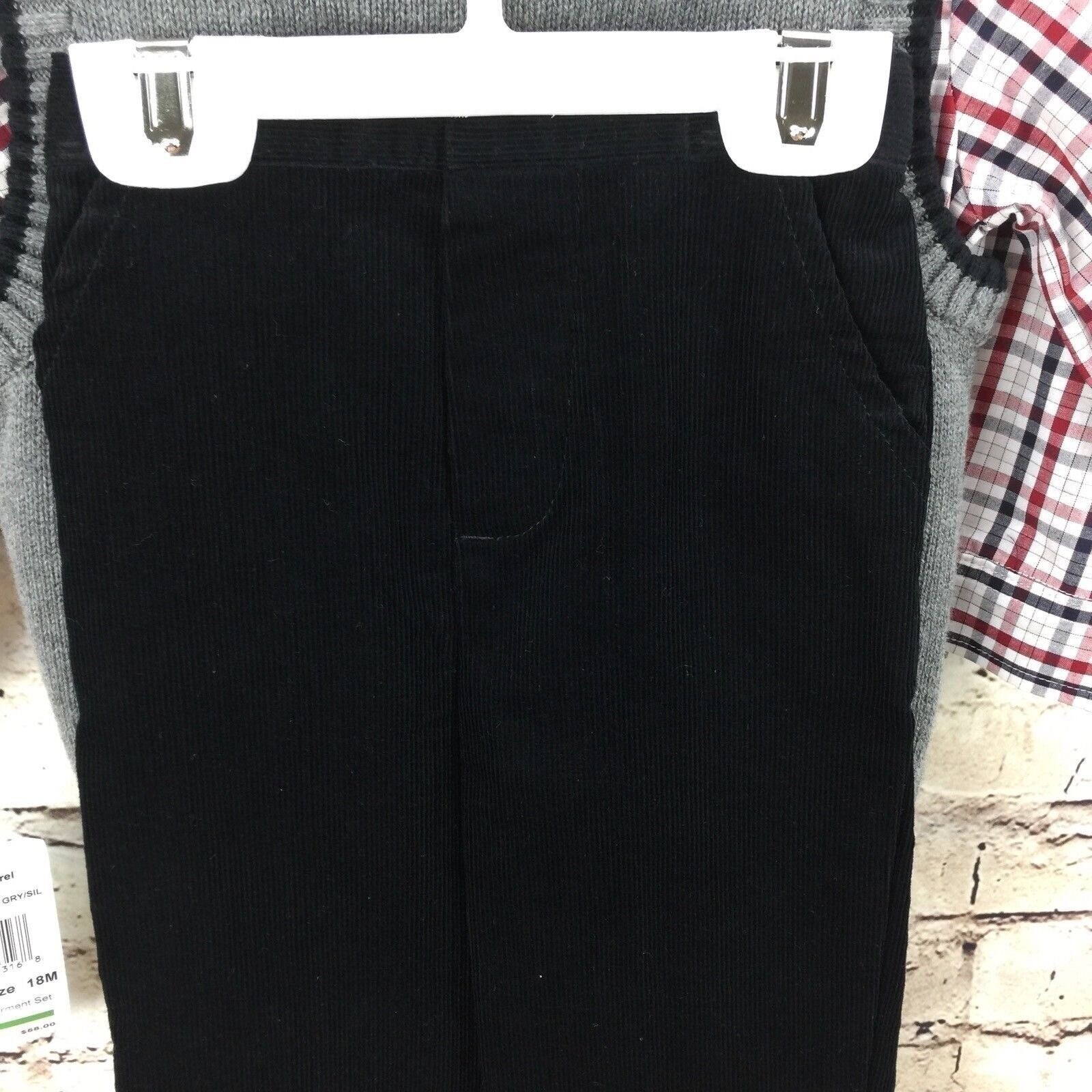 Good Lad Boys Outfit 18 M Sweater Vest Pant Toddler Black Red Gray 3 Pc