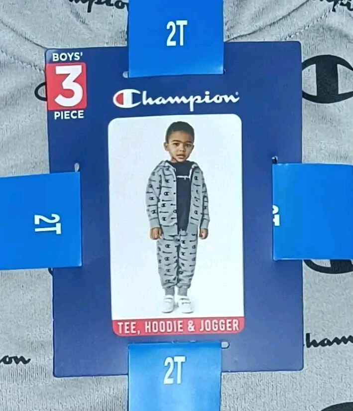 New! Toddler Boy’s Champion 3pc Hoodie T-Shirt and Pants Outfit Size 2T
