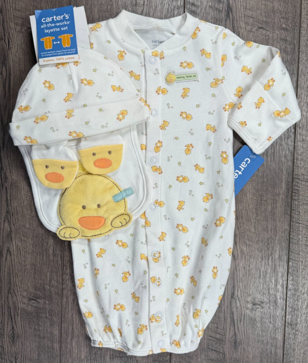 Baby Boy Clothes New Carter’s Newborn 4pc Duck Outfit Bib Hat Booties