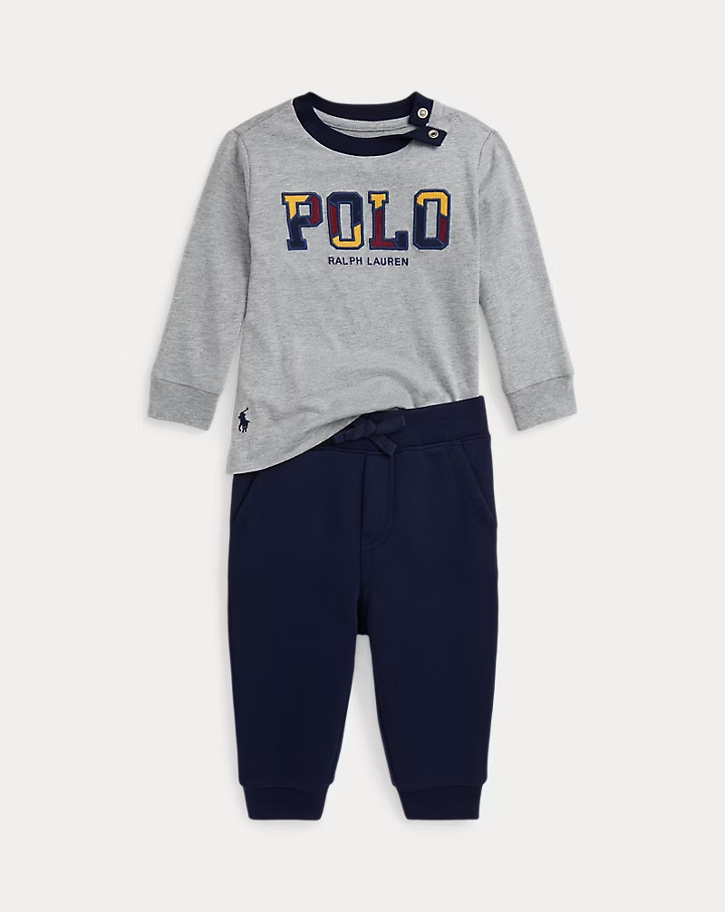 NWT Ralph Lauren BABY BOYS Pant Set Logo Jersey Tee & Fleece Jogger NEW