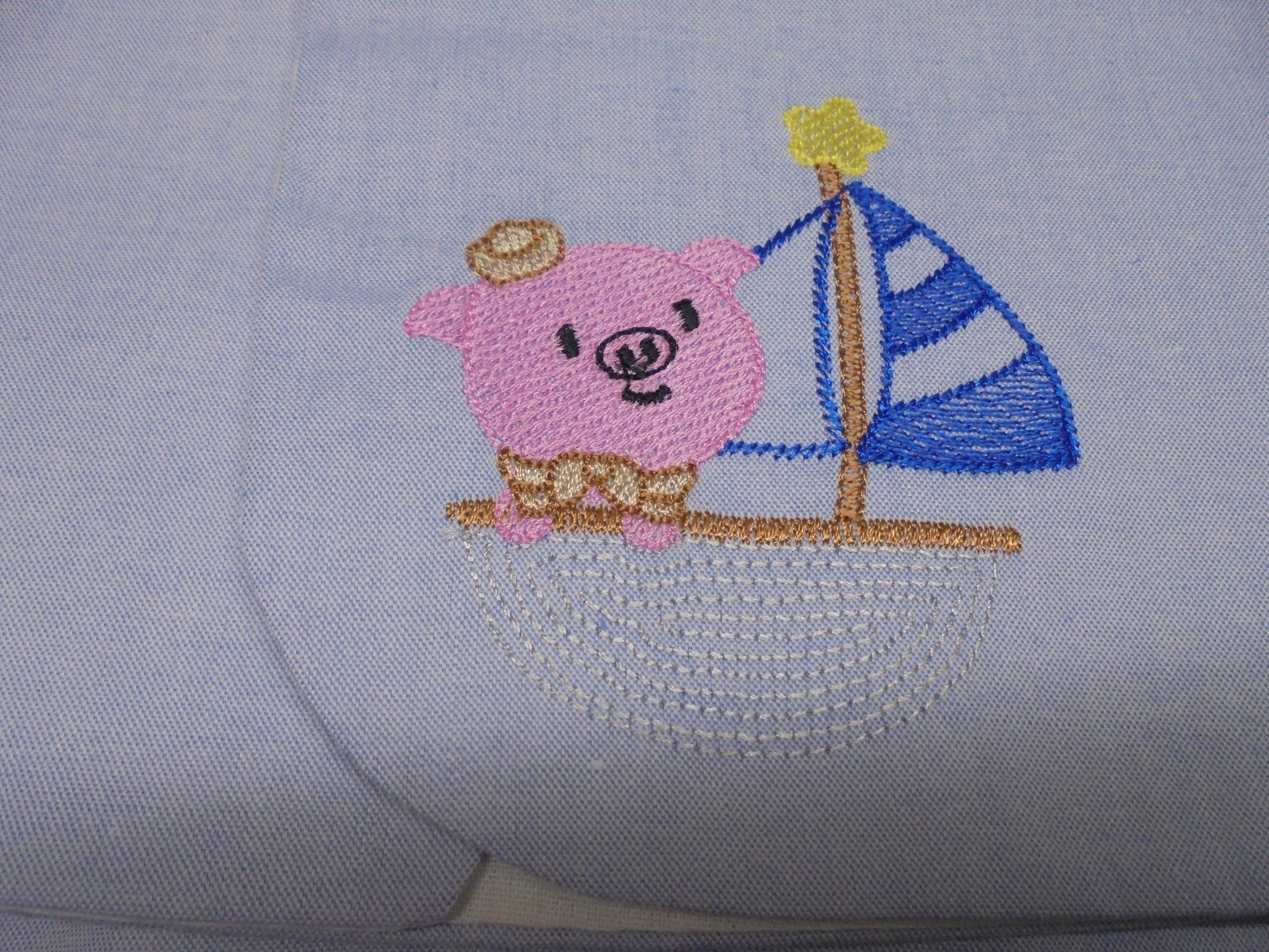 6 Month /15-18 lb.-Baby Outfit-Embroidered “Piggy w/ Sail Boat” Top/Diaper Cover