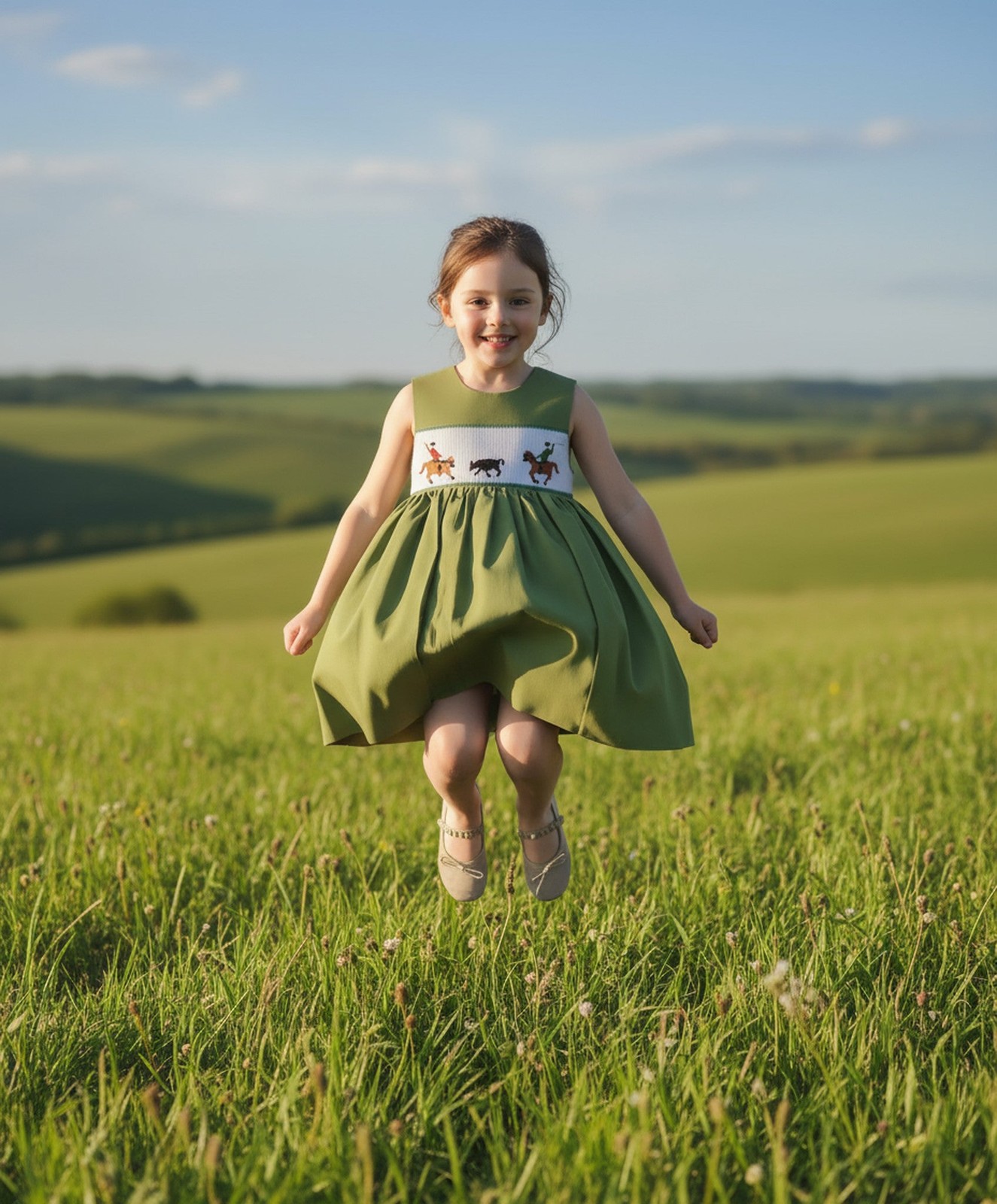 Sage Green Corduroy Rodeo Rider Smocked Dress