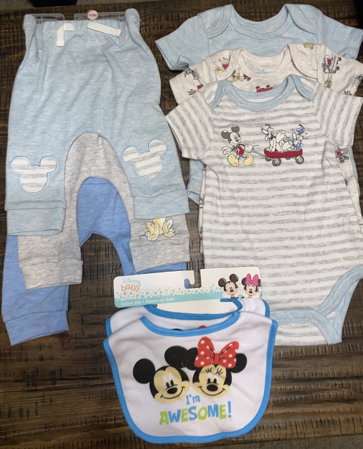 New~Disney Baby Mickey Bodysuits, Pants & Bibs, Size 0/3M