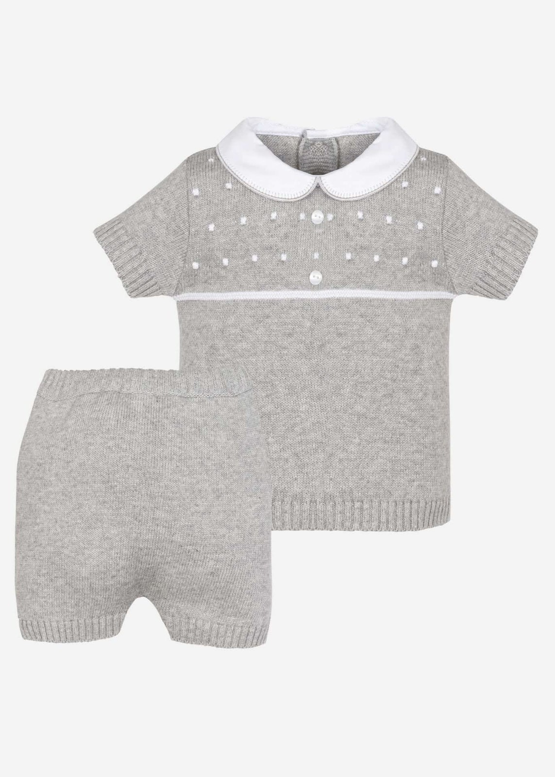 Minhon Grey Knit Baby Shirt & Shorts Set