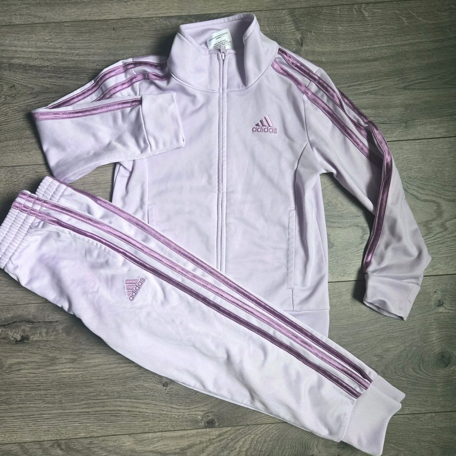 Lavender Adidas 2‑Piece Tracksuit Set 4T Jacket Pants Purple Stripes Athleisure