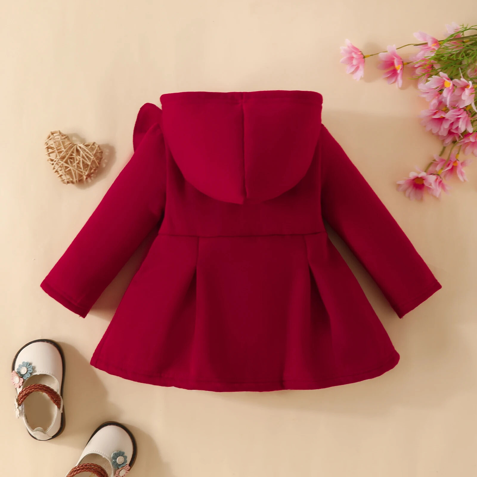 Baby Ruffled Long Sleeve Fleece Hooded Single Breasted CoatKids Clothes Autumn