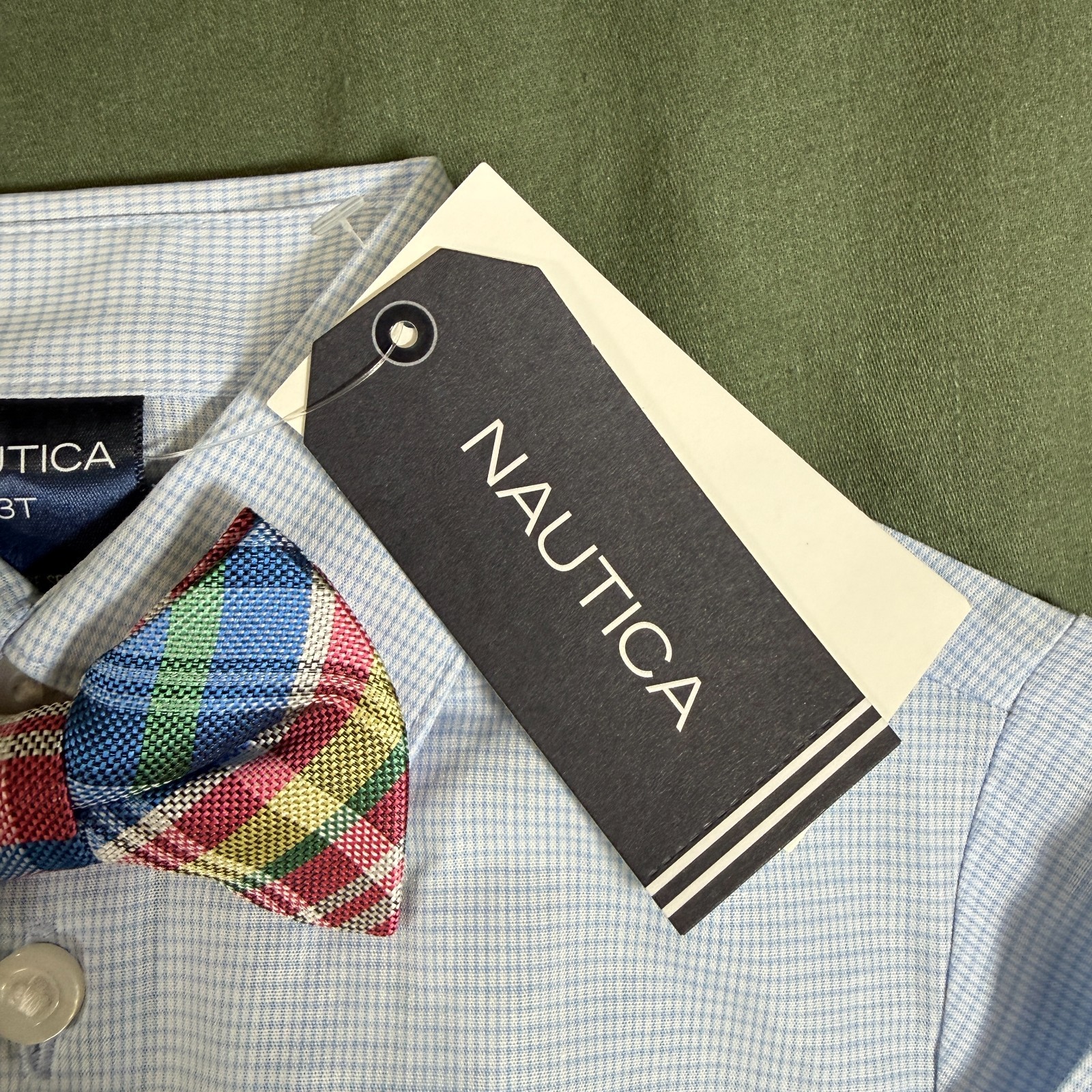 Nautica Boys 4 Piece Suit Set 3T Blue Vest Pants Shirt Bow Tie New