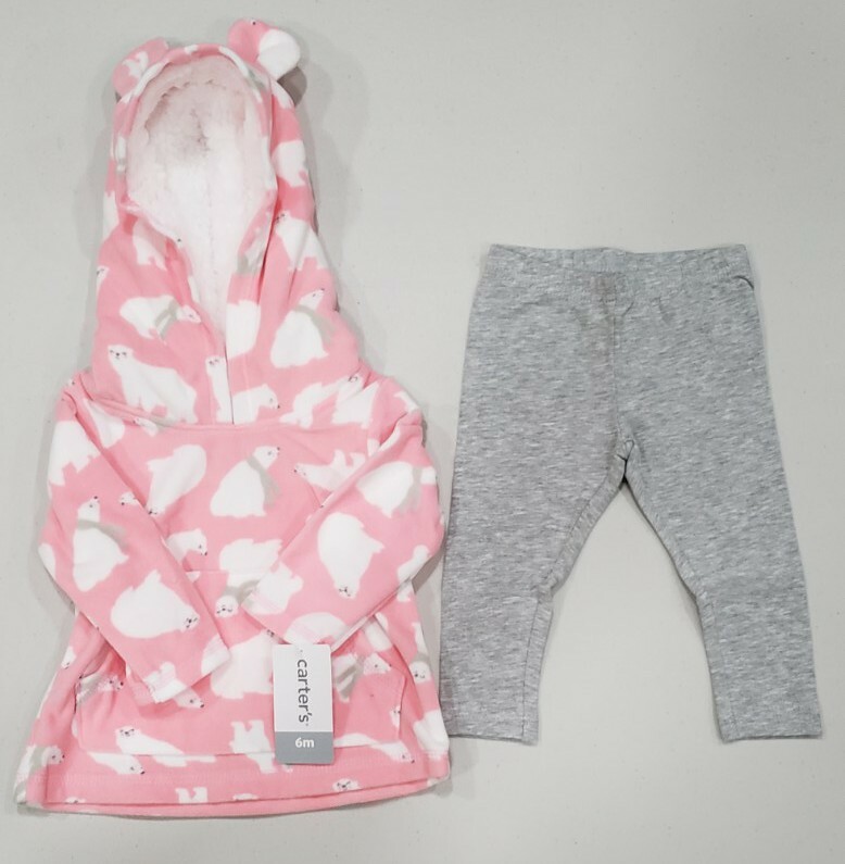 Carter’s Baby Girl’s Hoodie and Leggings Pink Set 6m NWT 2-piece Fleece Bears