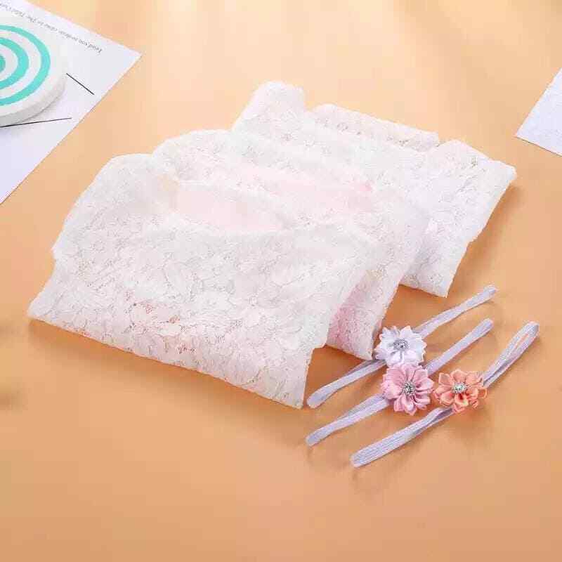 Newborn Girl Outfit Photo Prop Baby Infant 2 Pcs Set Bodysuit + Flower Headband