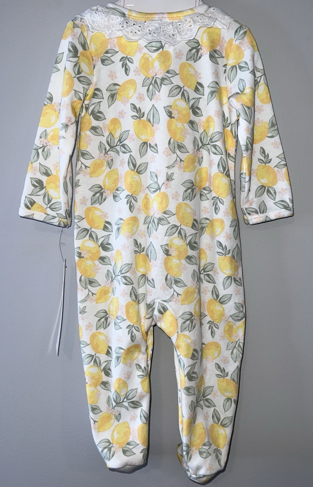 Nicole Miller Baby L/S Bodysuit & Headband 6-9 Mon Lemon Print Embroidered NWT