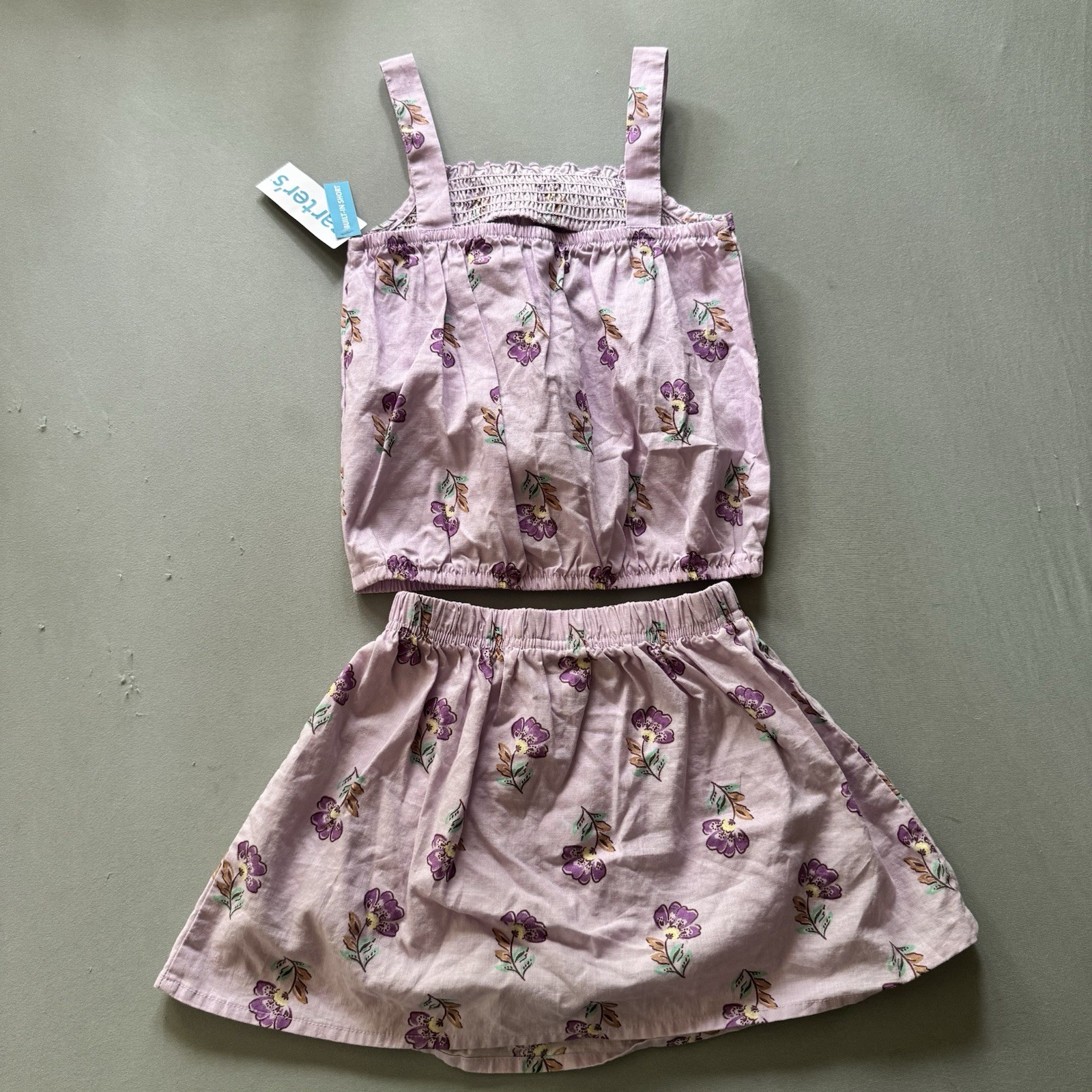 Carter’s girls NWT 5T shirt and skort set linen and cotton blend purple floral