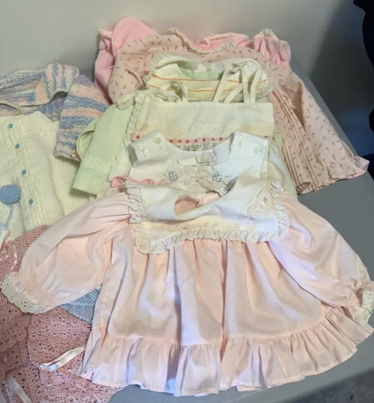VTG Baby Clothes Lot Of 179 hand knit/crocheted sweaters , christening gown etc