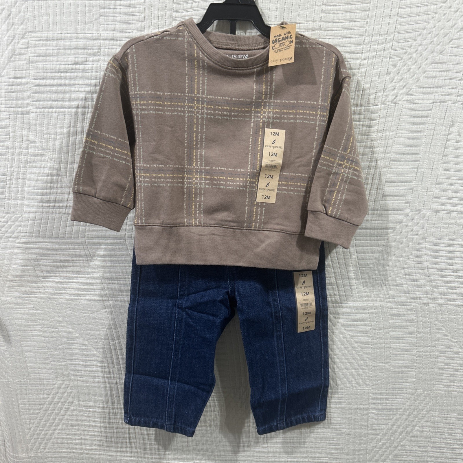 Easy Peasy Brown Sweatshirt And Dark Blue Jeans Size 12 M New