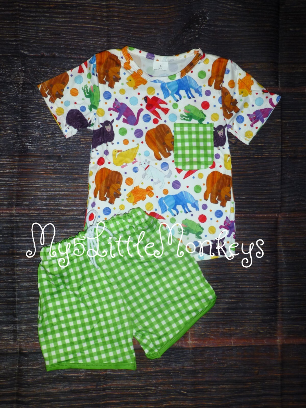 NEW Boutique Eric Carle Brown Bear Animals Boys Shorts Outfit Set