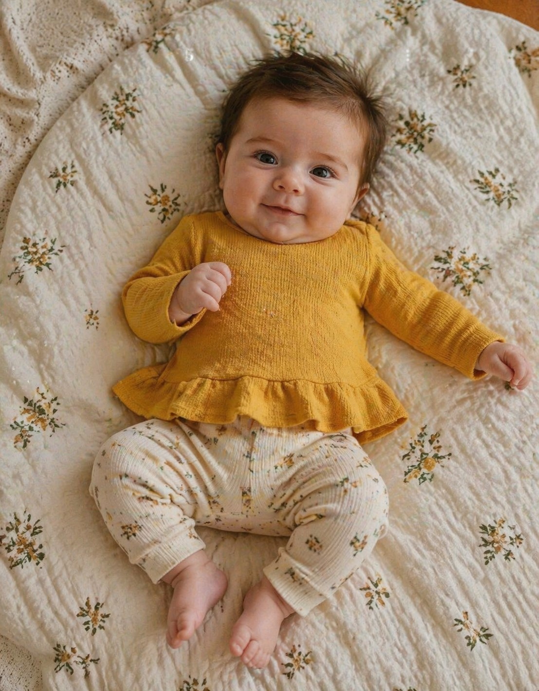 ✨ Little Lass Baby Yellow Ruffled Ruffle Button On Back Top Shirt Long Sleeve ✨