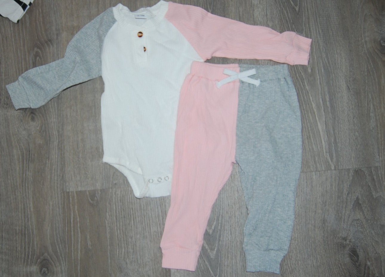 Infant Girls Long Sleeve Bodysuit Pants Cotton Outfit Pink White Gray 18 Month