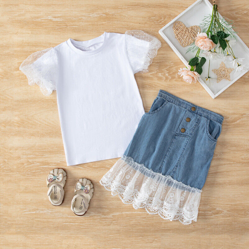 Kids Toddler Girls Tops Skirt Outfit Clothes Casual T-shirt Skirts Dress 2PCS