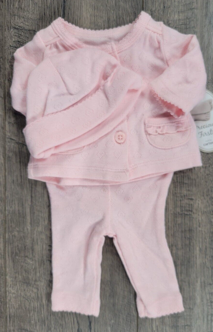 Baby Girl Clothes New Precious Carter’s Preemie 3pc Pink Eyelet Outfit W/Hat