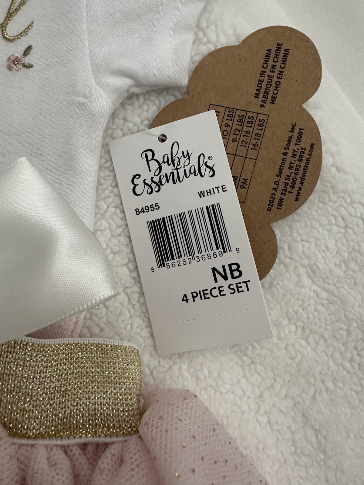 BABY ESSENTIALS 4 piece set peach/white EASTER motif photo prop size NEWBORN