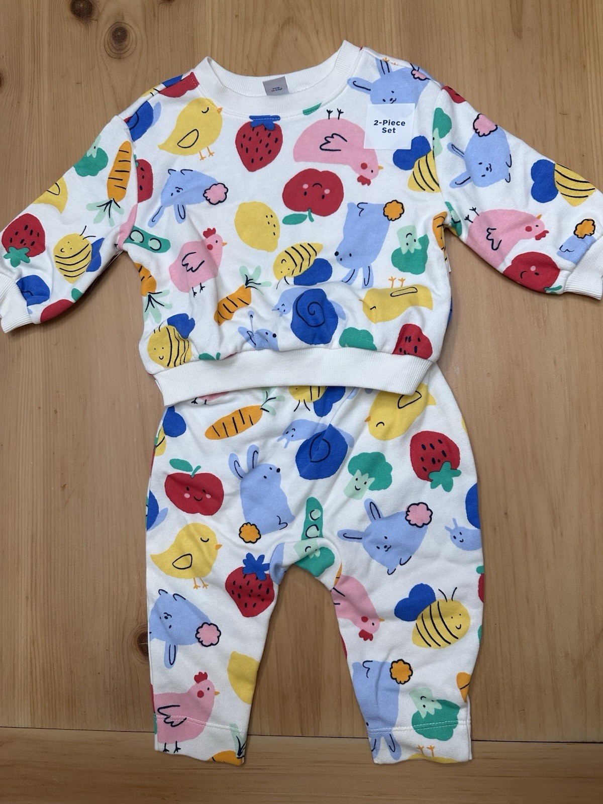 Old Navy Baby Girl 6-12 Month Farm Animals Insects And Fruit Terry Sweatsuit NWT