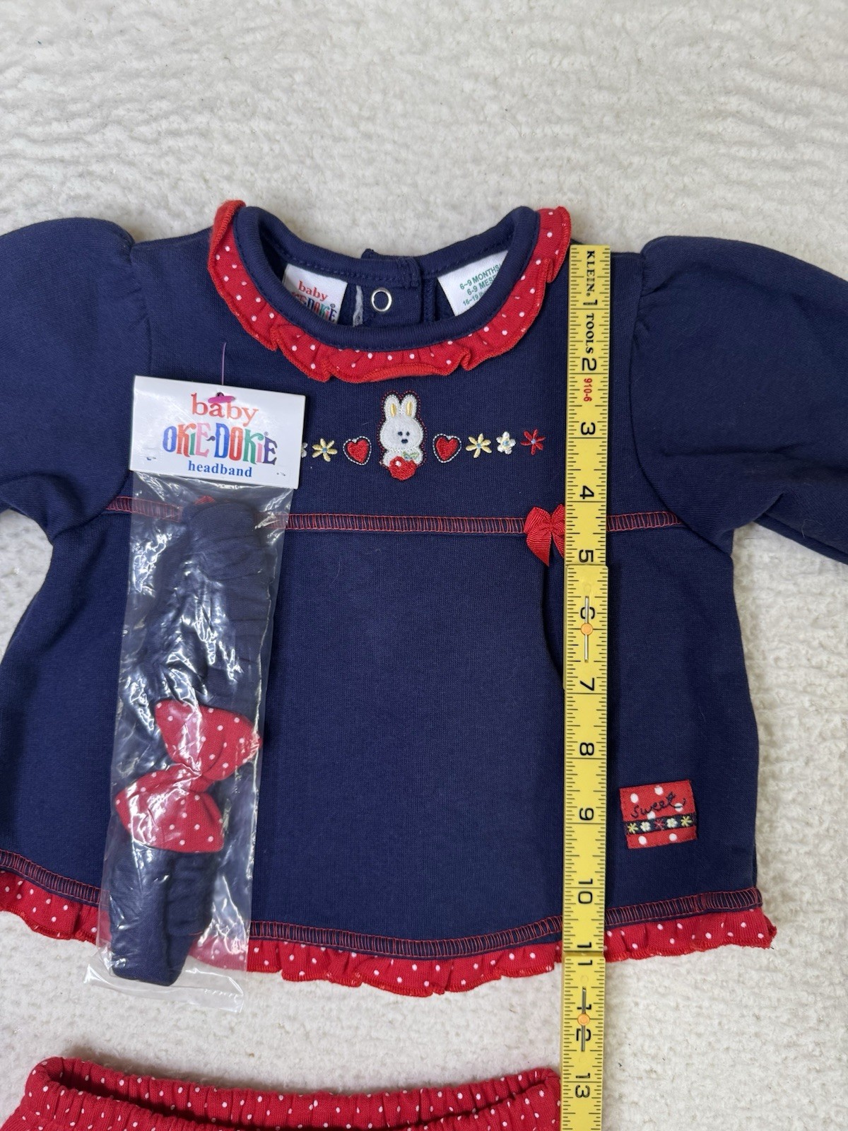 VTG Baby Okie Dokie Navy Sport Poppy Outfit Sweatshirt Pants Girls 6-9 Months