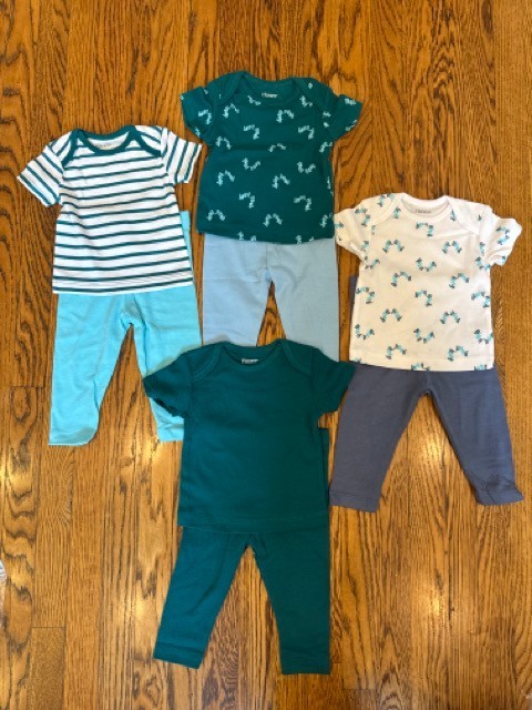 Hanes 8 Piece Set 4 Crew Neck Tee and 4 Pants Blue Green Baby Boys 6-12 New