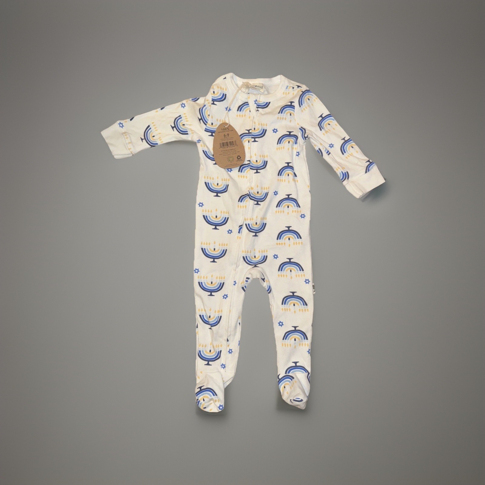 Rabbit Bear Organic Cotton Baby Hanukkah One Piece Outfit Size: 6-9M NWT