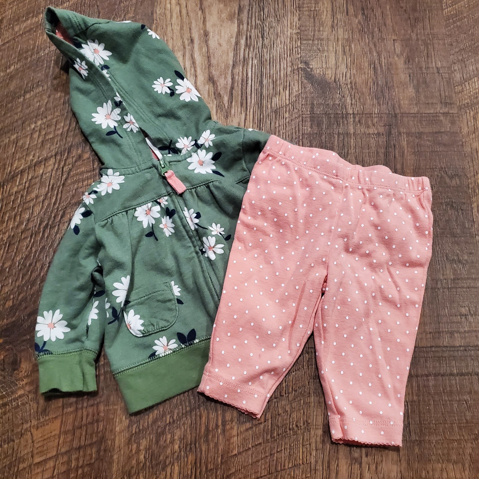 Carters Baby Girl Matching Set Floral Zip Up Sweatshirt Polka Dot Leggings 3M