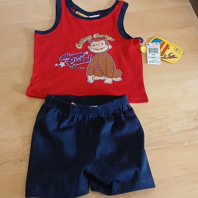 Curious George Unisex 18M 2pc Sleeveless Tank Top & Shorts Set Red/Blue