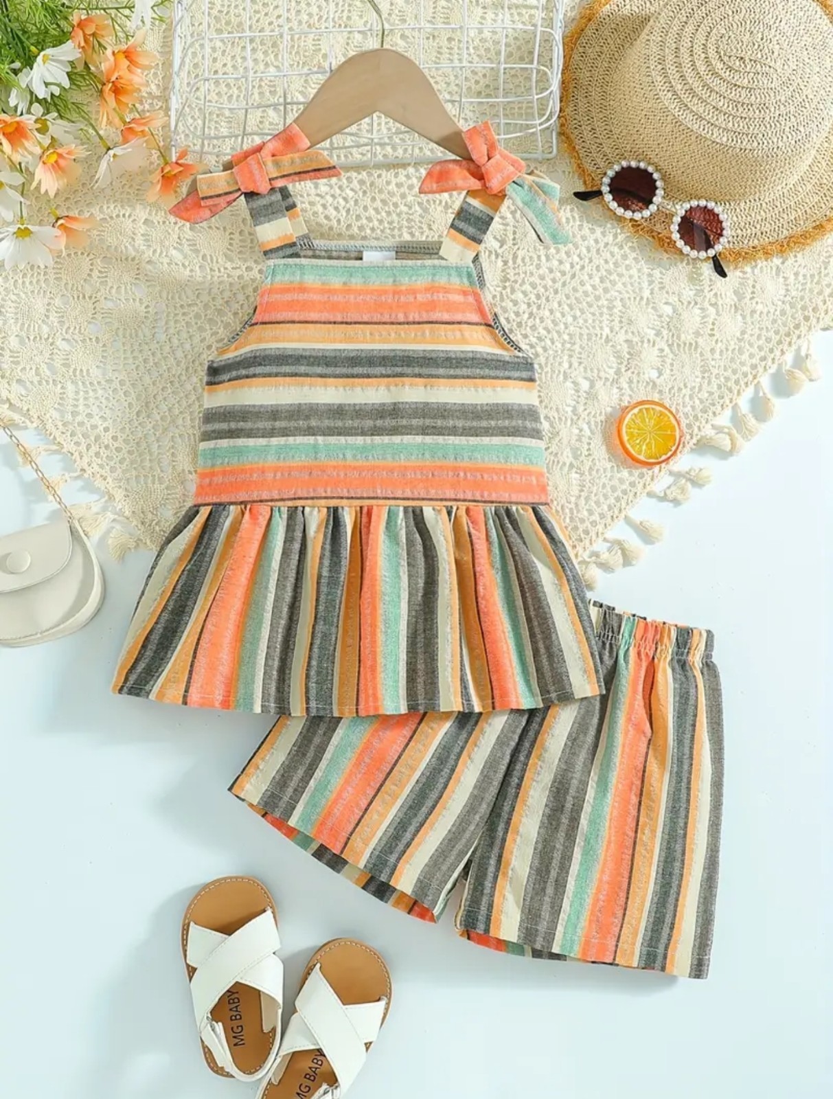 2-Piece Girls Boho Stripe Set Casual Outdoor Wear – 6yrs Only