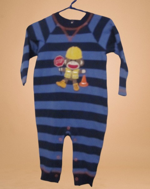 NWT – SOCK MONKEY TRAFFIC GUARD Boy’s Size 9M Blue Stripe Snap Long Outfit