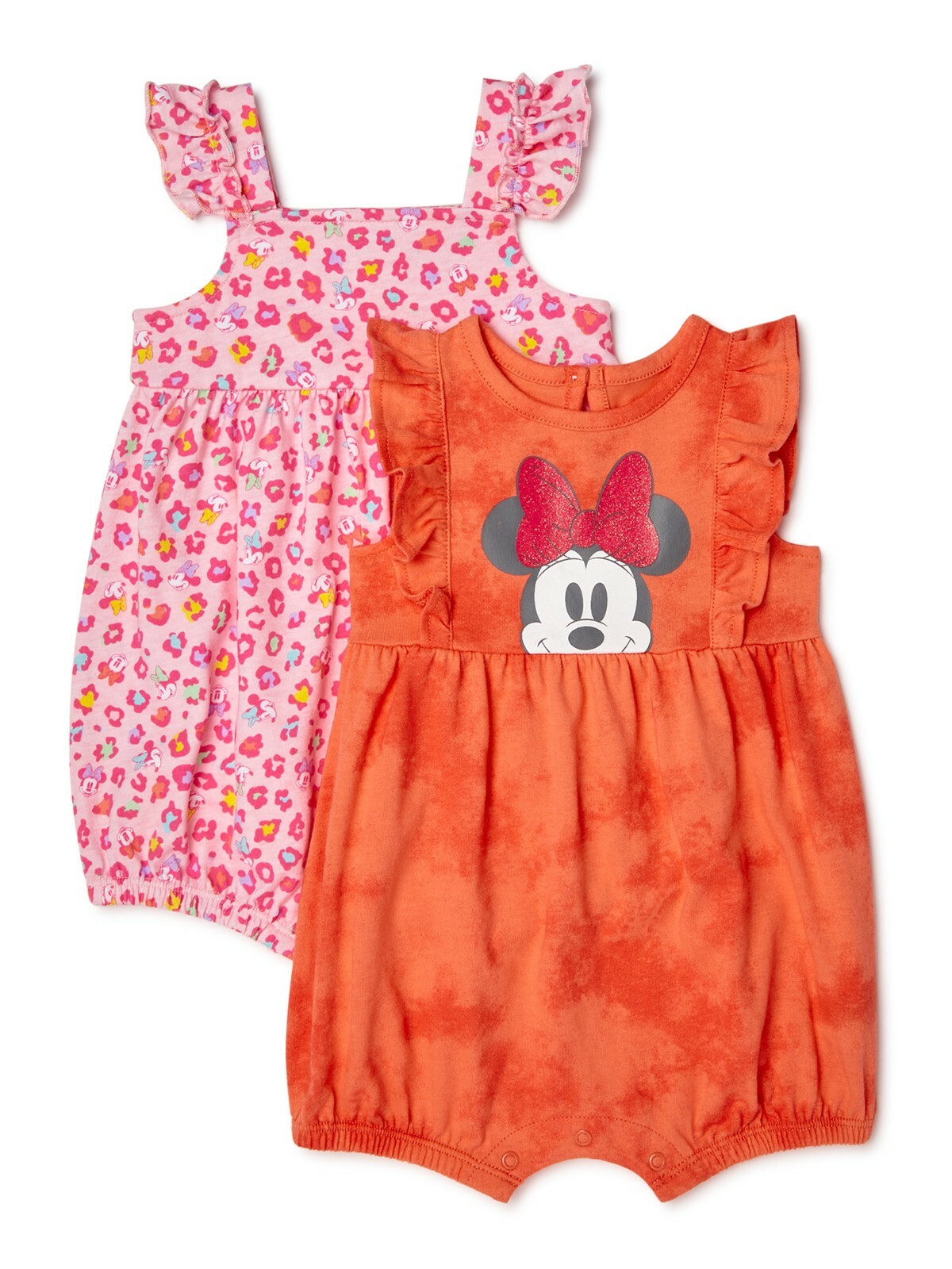 Disney Baby – Girls Minnie Mouse 2 Pack Romper Set – 0-3M,3-6M,6-9M,12M,18M,24M