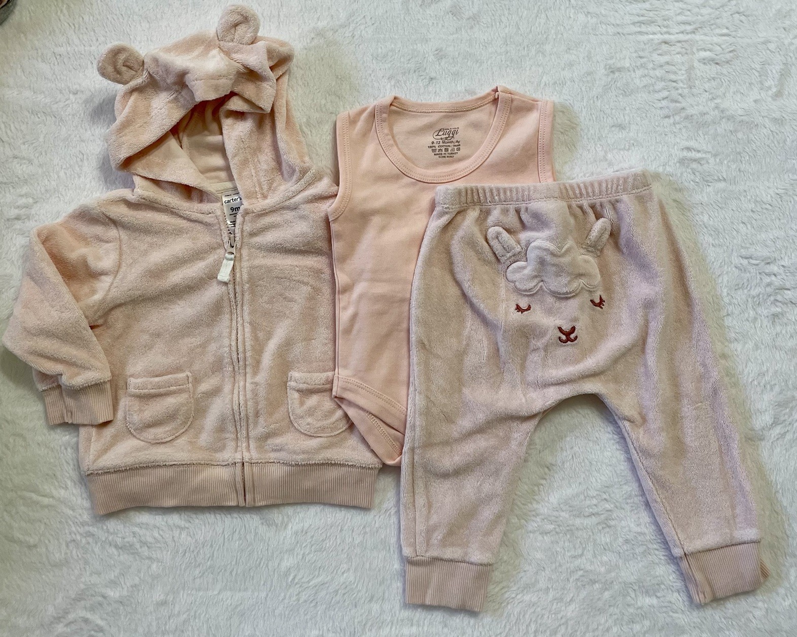 Light Pink Outfit Set: Terry Jacket & Pants w/ Body Suit (See Description)