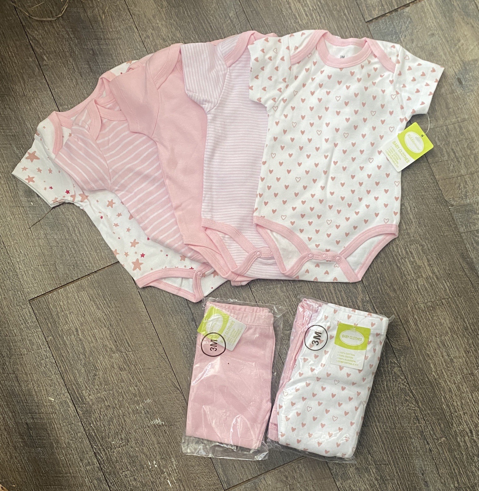 100% Cotton 3 Mo Pink/White Onsies With Matching Leggings