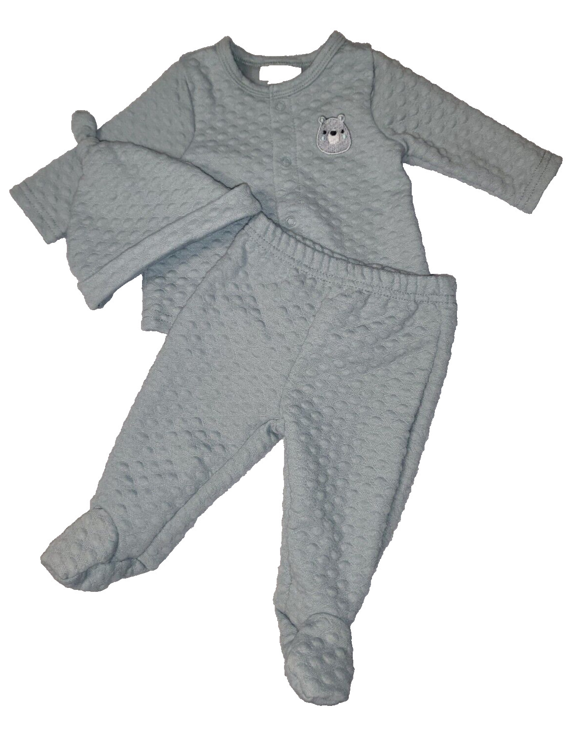 Sterling Baby Boy Outfit Size 6 Months Blue Textured 3 Piece Long Sleeve, Bear