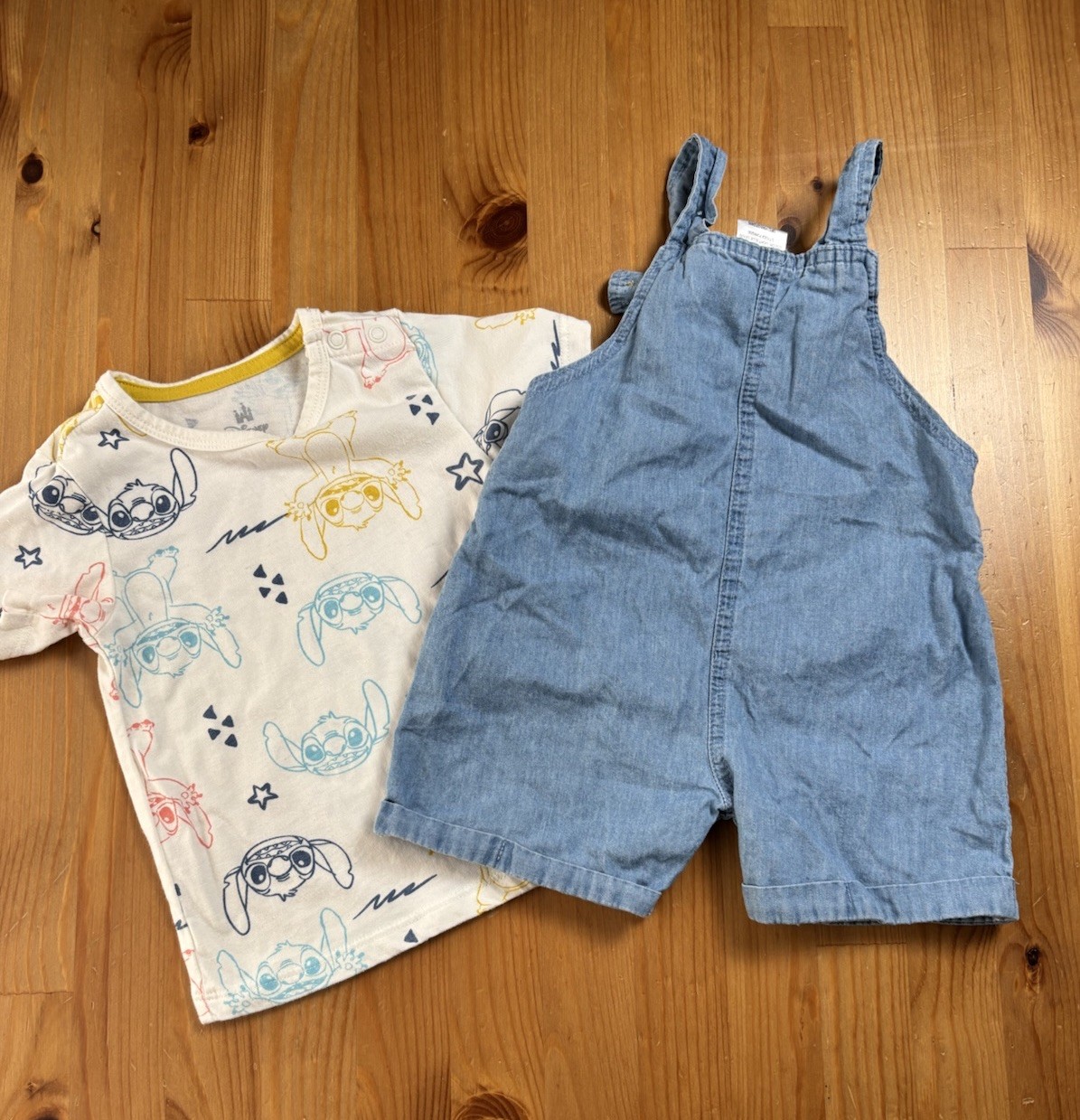 Disney Baby Lilo & Stitch Blue Shortall 2pc Outfit Size 12 Months