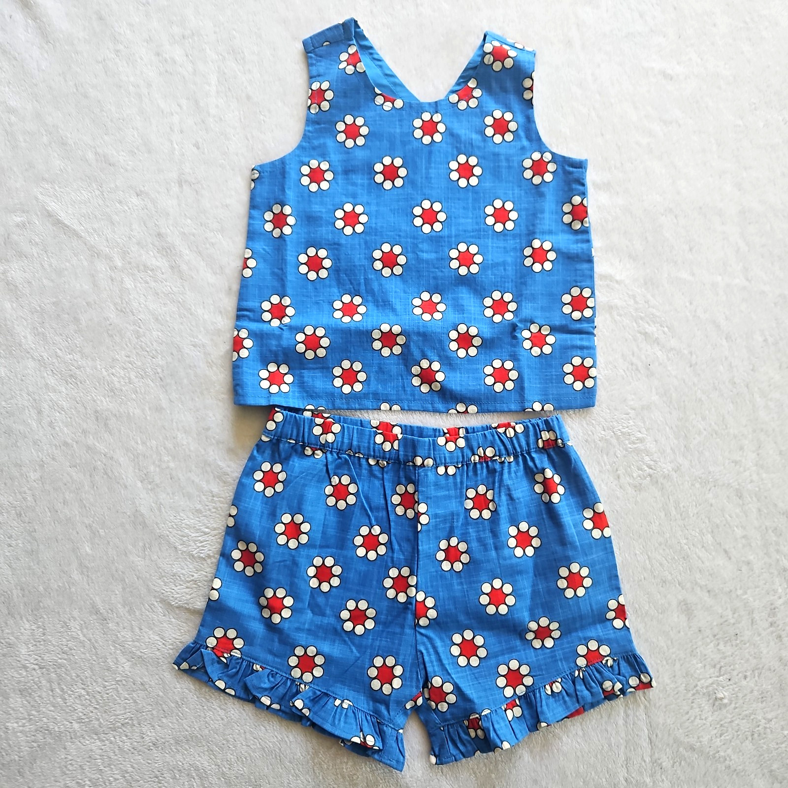 NWT HANNA ANDERSSON FLORAL POPLIN CROSSBACK TOP RUFFLE SHORTS SET 85 2T $65