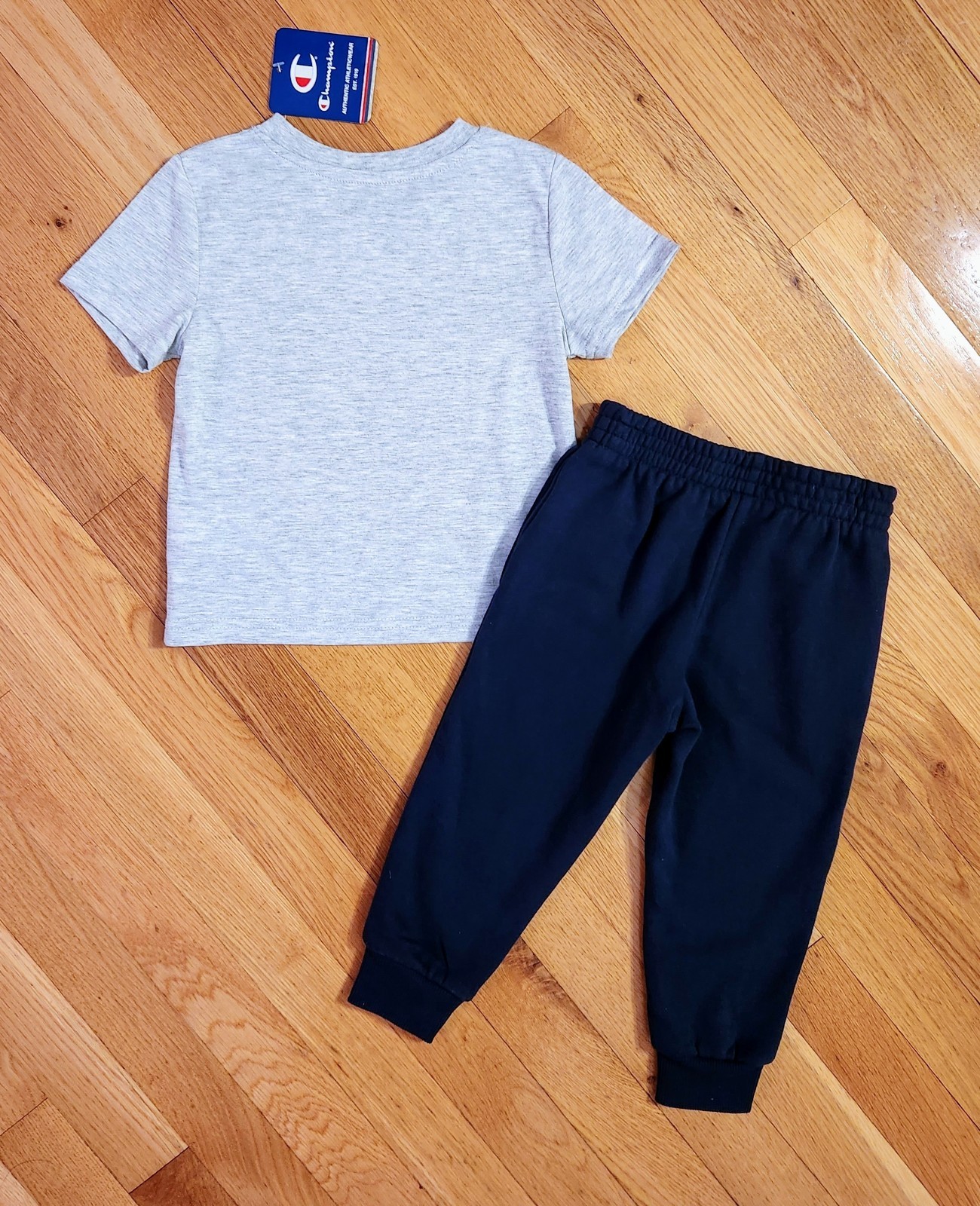 NEW Champion Toddler Boy Tee & Fleece Jogger Pant Set, Gray/Navy (2T)