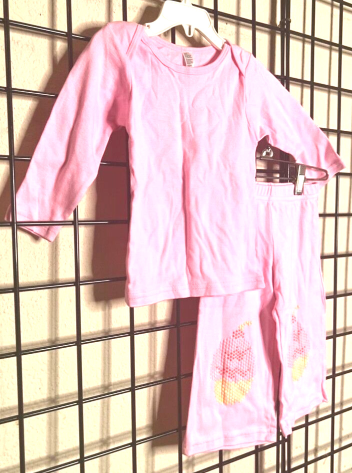 NEW NWT 2PC Pink cotton knit (Cupcake rubber knees) by Play Pants SET 18/24M