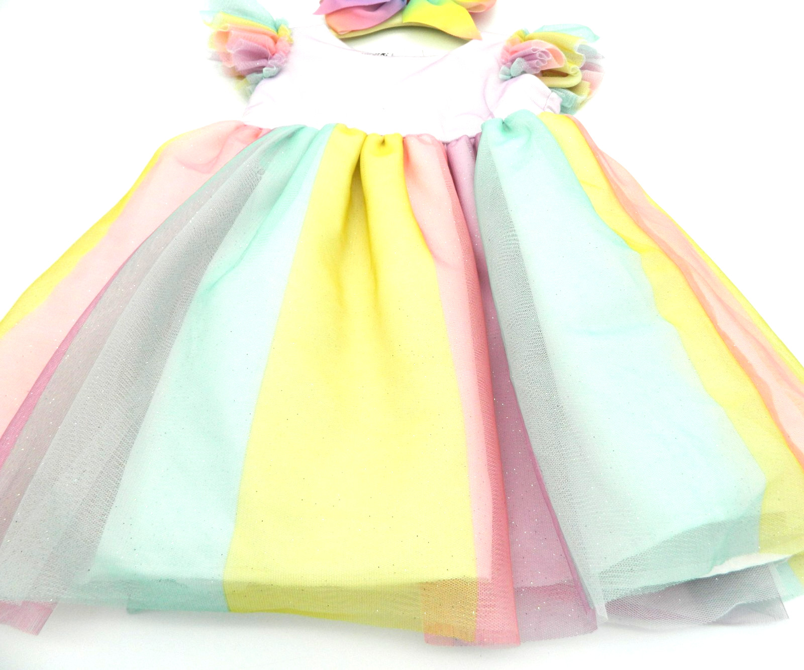 BLUEBERI BOULEVARD 24 month Baby Girl RAINBOW TULLE Sparkle Party Dress with Bow