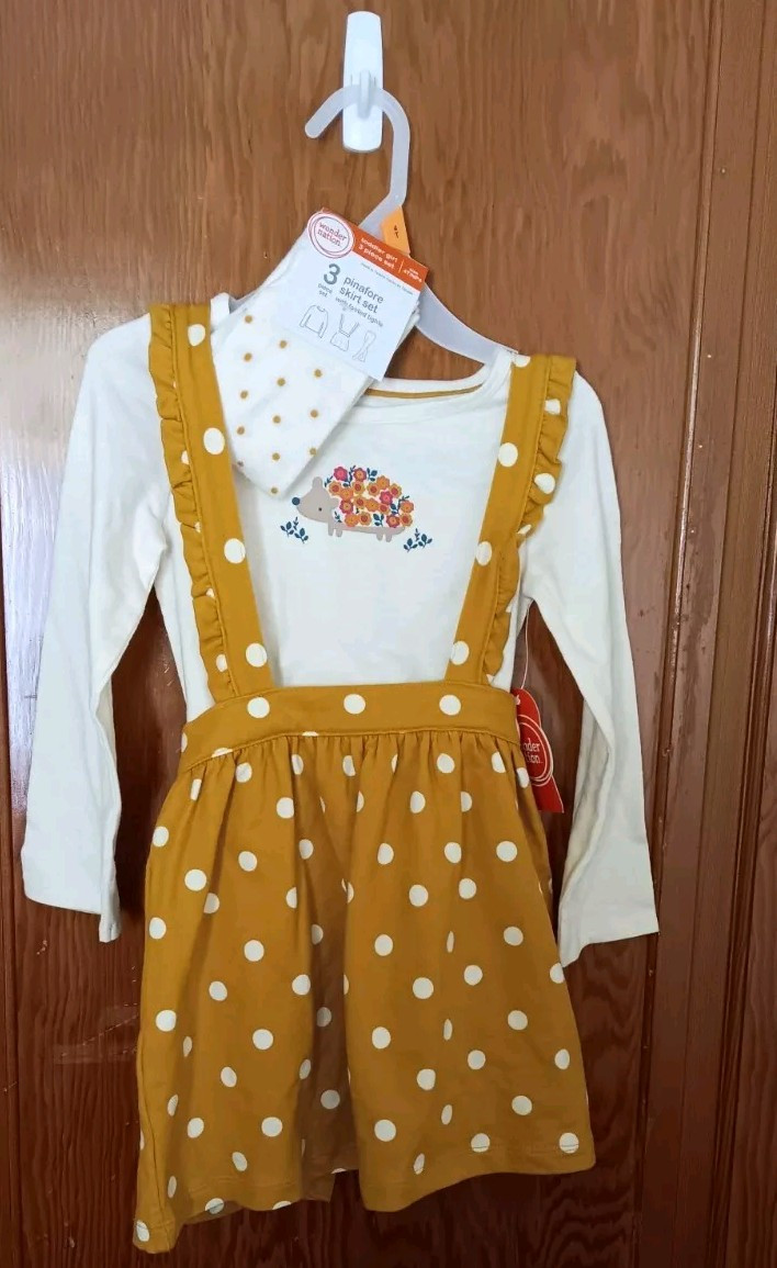 Wonder Nation Toddler Girls 3 PC. Pinafore Skirt Set With Footed Tights- Size 4t