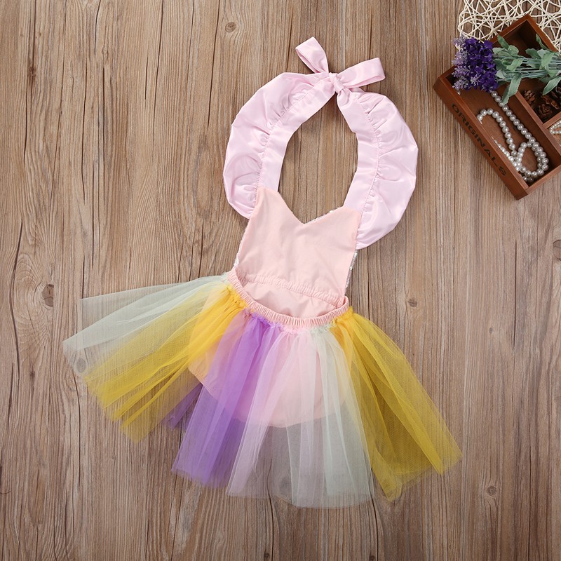 Newborn Baby Girl Sequined Tulle Tutu Romper Dress Birthday Party Summer Clothes
