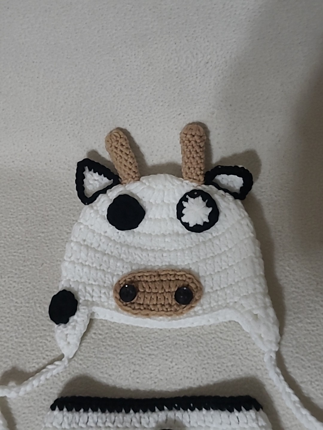 Crochet Baby Cow Outfit Hat Diaper Cover Newborn Black- Brown & White