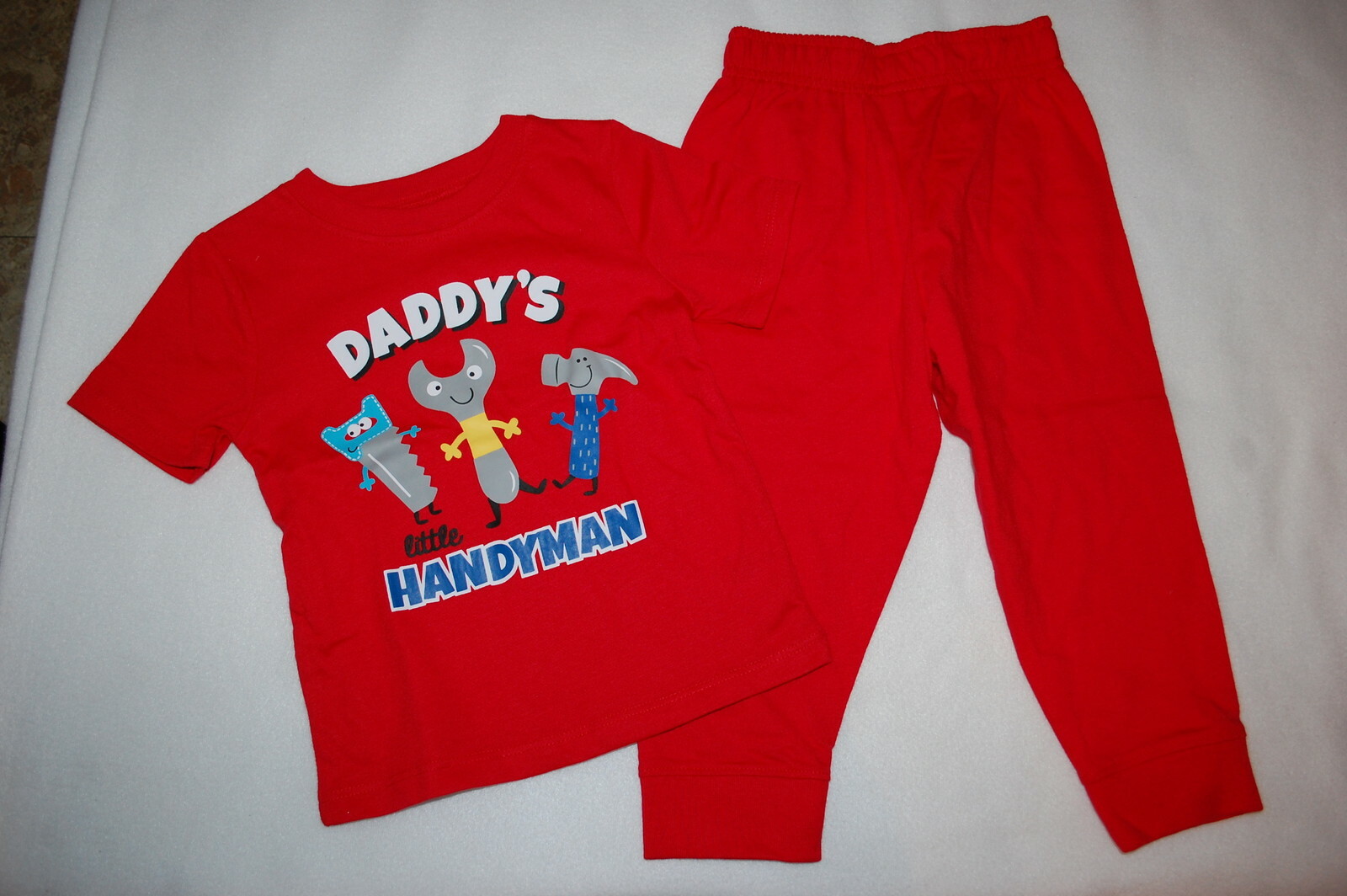Baby Boys Outfit RED S/S T-SHIRT Daddys Handyman Tools KNIT PANTS Joggers 0-3 MO