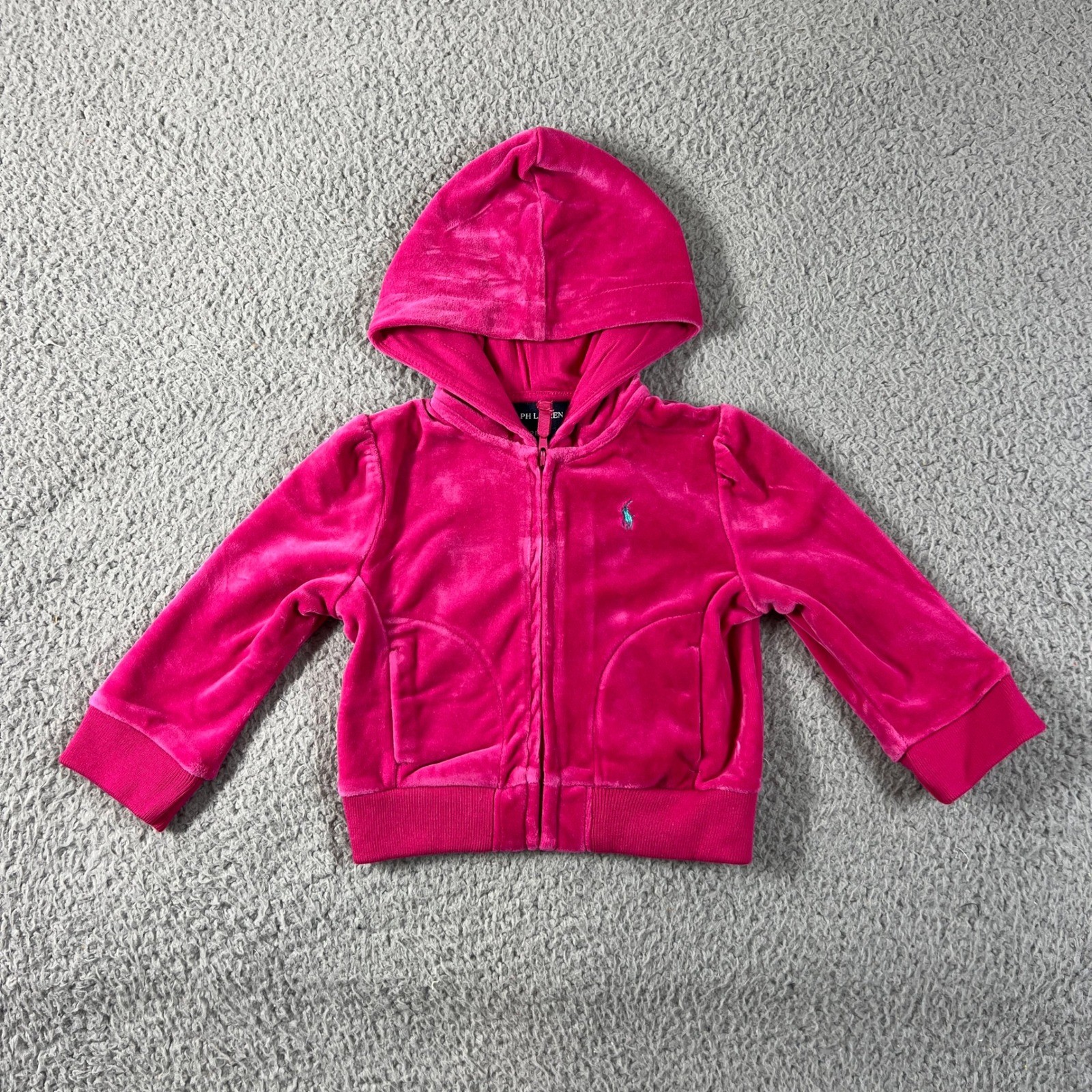 Ralph Lauren Tracksuit Girls 12M Pink Velour Zip Hoodie and Pants Set Vintage