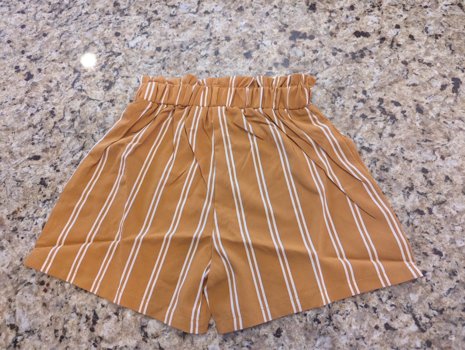 Toddler Girls Ruffle Trim Bardot Blouse & Striped Belted Paper Bag Waist Shorts