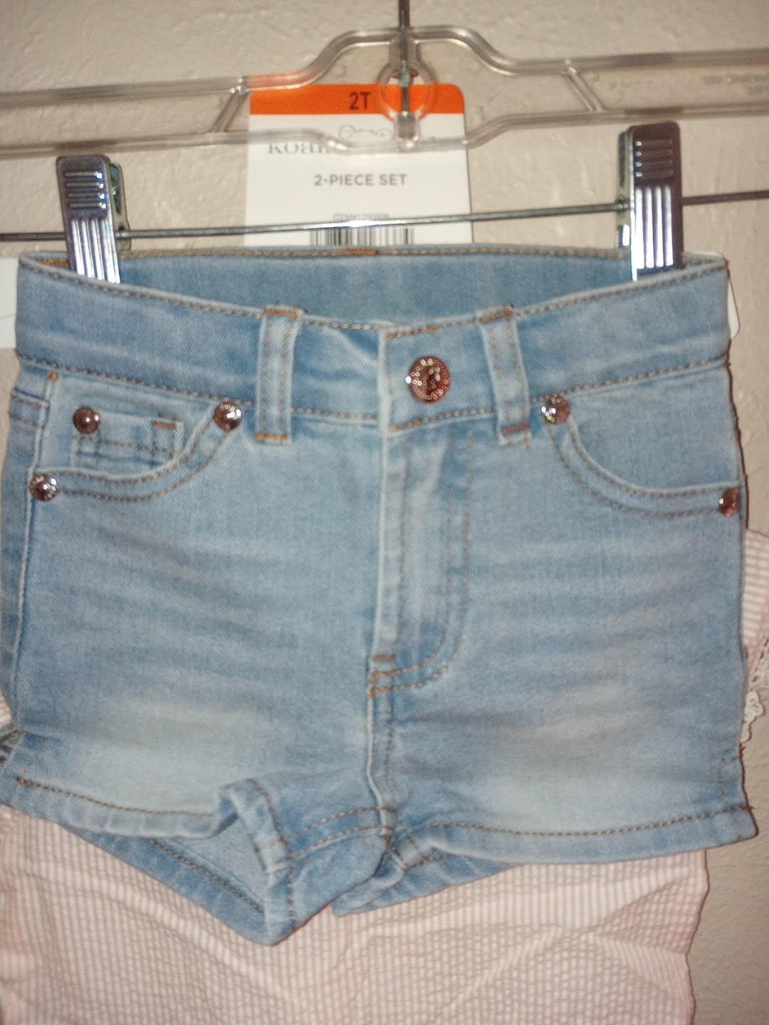 Koala Kids Toddler Girls Size 2T Seersucker Top & Jean Shorts 2 Piece Set NWT